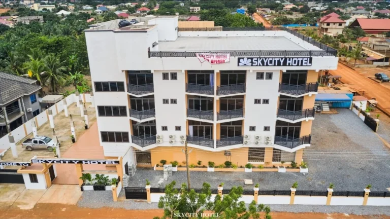 Aerial view of Skycity Hotel frontage and car park