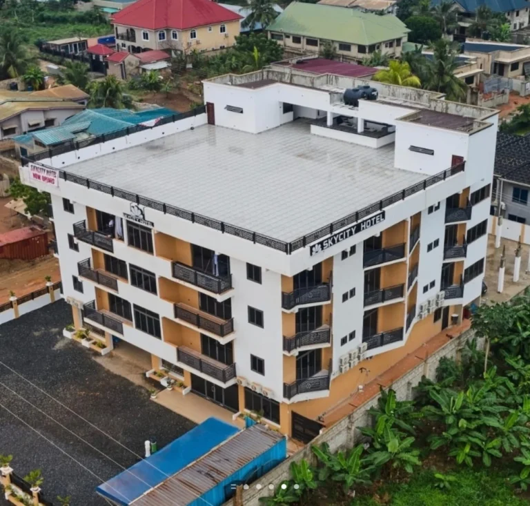 Aerial view of the Skycity Hotel rooftop and balconies