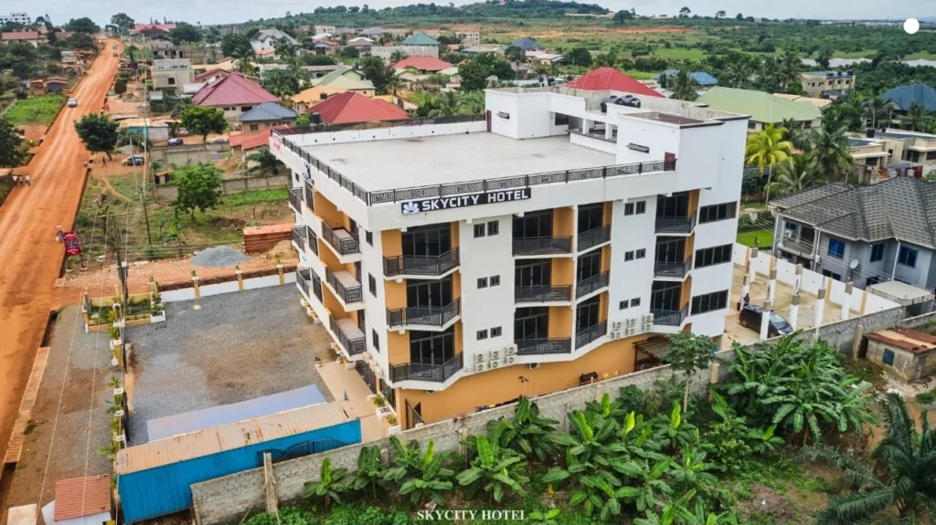 Aerial view of Skycity Hotel and the surrounding Amrahia neighbourhood