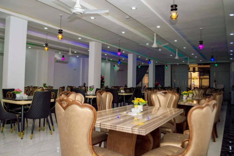 Banquet hall seating ready for guests at Skycity Hotel