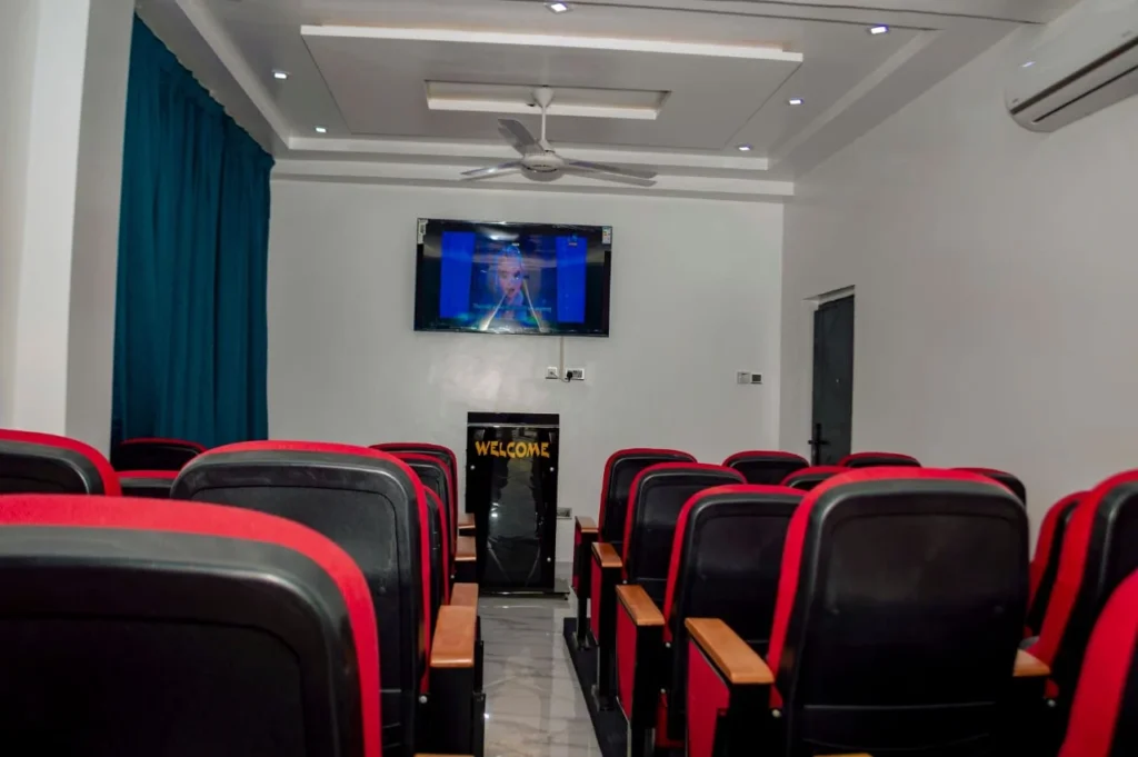 Conference hall seating facing a presentation screen at Skycity Hotel