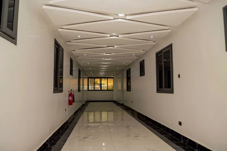 Bright corridor with marble floor at Skycity Hotel