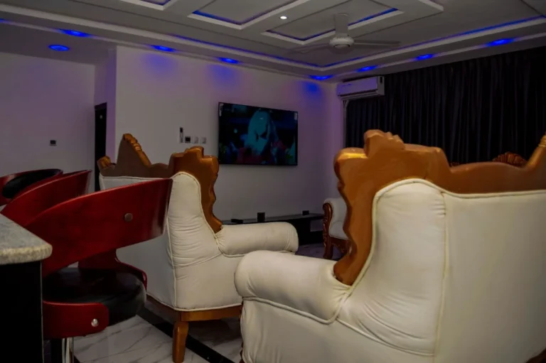 VIP lounge with blue ambient lighting at Skycity Hotel